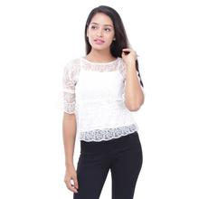 White Net Embroidered Top For Women