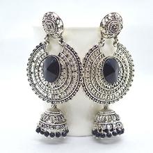 Silver/Black Stone Studded Pinjada Drop Earrings