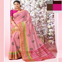 Pink Silk Saree With Attached Blouse For Women