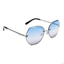 Oval Sqaure UV Protected Style Silver Metal Frame Blue Gradient  sunglasses (Unisex)