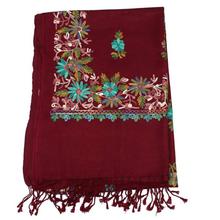 Maroon Floral Embroidered Visco Pashmina Shawl For Women