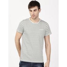 ether Men Grey Melange Striped Round Neck T-shirt