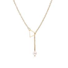 Gold Toned Hollow Triangle Adjustable Chain Necklace For Women