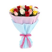 20 Mix roses with blue & pink paper packing