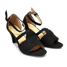 Black Glittery Open Toe Heels For Women