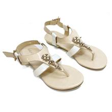 Shoe.A.Holics Beige Embellished Fabia T-Strap Sandals For Women
