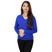 100% Wool Solid V-Neck Sweater- Royal Blue