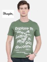 Wrangler Men Olive Green & White Printed Round Neck T-shirt