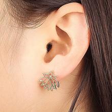 Gold Toned Lotus Flowers Stud Earrings For Women