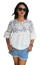 White Floral Emboridary Top For Women