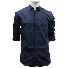 Navy Blue Solid Button Down Shirt For Men