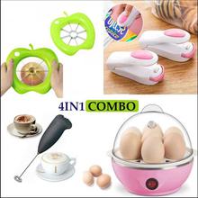 4In1 Combo Of Egg Boiler,Plastic Sealer,Coffee Beater And Apple Cutter