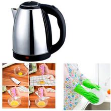 Combo Of Electric Kettle + Dish Wash Gloves + Egg and Coffee Frother Mixer