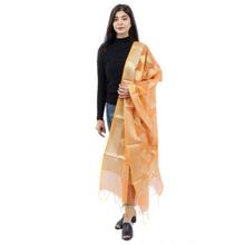 Orange Raw Silk Printed Shawl For Women