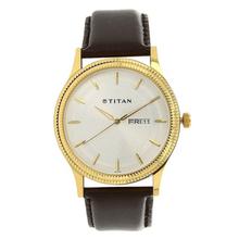 Titan Silver Dial Leather Strap Watch For Men-1650YL01
