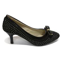 Black Bow Designed Rhinestone Pointed Shoes For Women