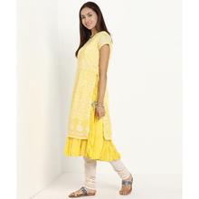 Women Printed Cotton Blend Flared Kurta  (Yellow)