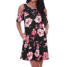 Women's Casual Off Shoulder Dress Short Sleeve Flower Print