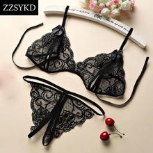 SALE- ZZSYKD Ultrathin Sexy Lace Bra Set Women Push Up Transparent