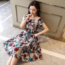 New 2019 Women Fashion Butterfly Floral Vintage Pleat Swing Dresses Summer Short sleeve Sashes Dress Retro Party Dresses