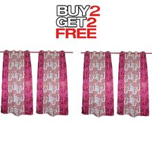 Curtains Buy 2 Get 2 Free [4pcs] [Winter Tree Design] - Pink