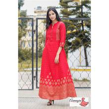 Red Kurti With Golden Print For Women