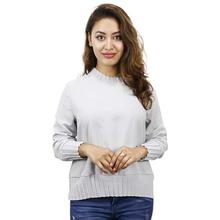 Grey Full Sleeve Solid Top For Women