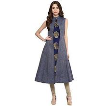 Aahwan Women's Blue Denim A-line Long Kurti