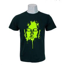 Wosa - Dark Green Round Neck Buddha Face Print Half Sleeve Tshirt for Men