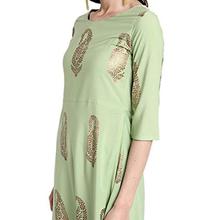 Janasya Women's Crepe A-Line Gold Foil Print Kurta