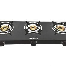 Khaitan 3 Burner Black Toughened Glass Top, LP Gas Stove Burner