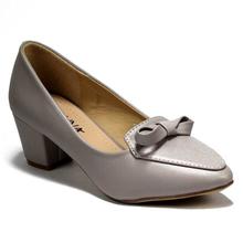 Grey Front Bow Block Pumps For Women