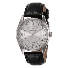 Titan Silver Dial Leather Strap Watch For Men-1729SL01