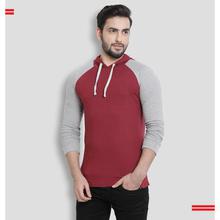 Solid Men Hooded Maroon, Grey T-Shirt