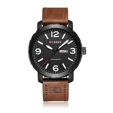 CURREN 8273 Stylish PU Leather Water Resistant Quartz Wrist Watch with Date Display - Dark Brown