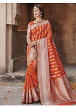 Stylee Lifestyle Orange Banarasi Silk Jacquard Saree (1845)