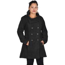 Black Front Buttoned Polar Fleece Jacket For Women-WCT4383