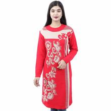 Red/Beige Stoned Floral Woolen Kurti For Women