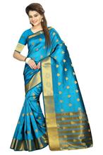 Cyan/Golden Soft Banarasi SIlk Saree With Blouse Piece For Women