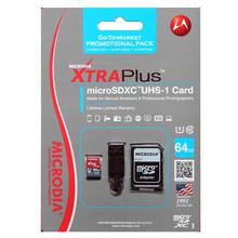 Microdia XTRA Plus UHS-I 64GB Class 10 Micro SDXC Memory Card with FREE Flash Reader and Adapter