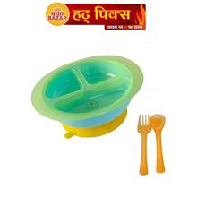 Kidsme Green Warming Suction Bowl With Fork And Spoon-9830