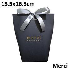 5pcs Upscale Black White Bronzing "Merci" Candy Bag French Thank You