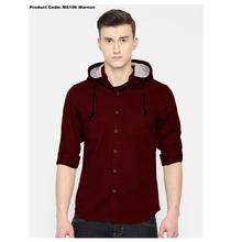 Hifashion- Casual Slim Fit Button Shirt With Hood Long Sleeve For Men-Maroon