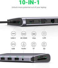 Ugreen 10 in 1 USB-C To 3*USB 3.0 A+HDMI+VGA+RJ45 Gigabit+SD/TF+AUX3.5mm+PD Converter