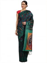 Stylee Lifestyle Blue Ikkat Silk Jacquard Saree-2141