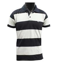 Navy/White Striped Short Sleeve Polo T-Shirt For Men