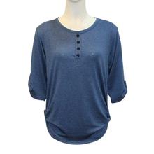 Blue Front Button Design Top For Women