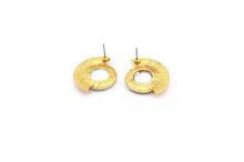 Gold Toned/Pink Opal Inlaid Semi Circle Stud Earrings For Women