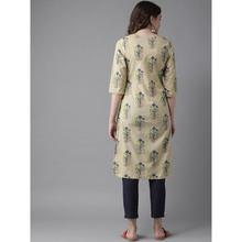 Women Beige & Blue Printed A-Line Kurta