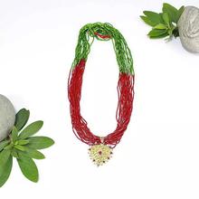 Red/Green Beaded Pote Necklace With Heart Shaped Locket For Women No Ratings